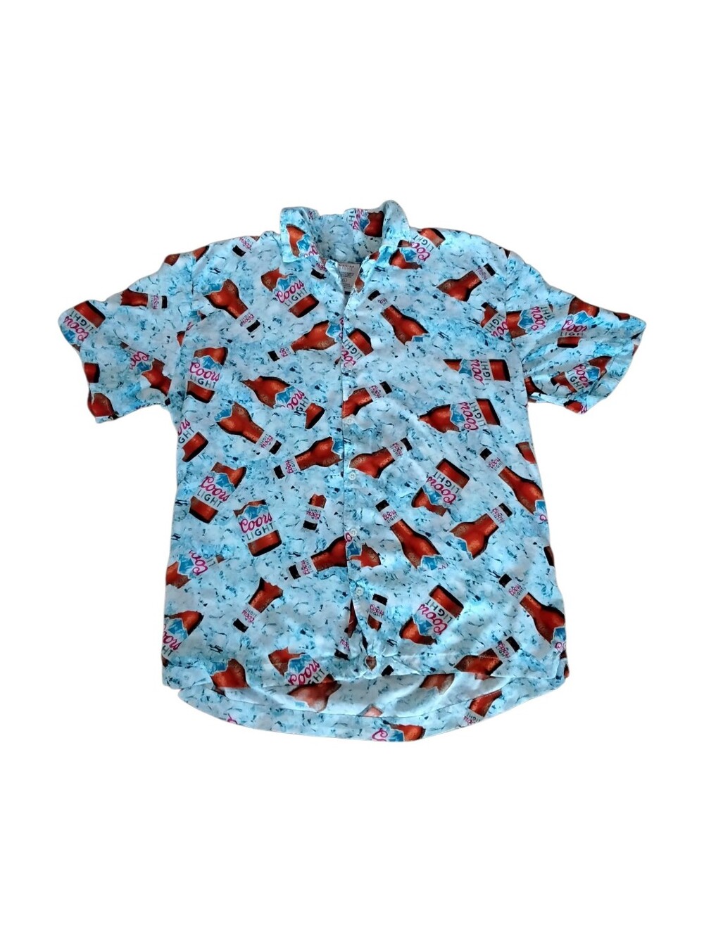 Coors Light Light Blue Short-Sleeve Button-Up Shirt with Bottle Print Mens Large